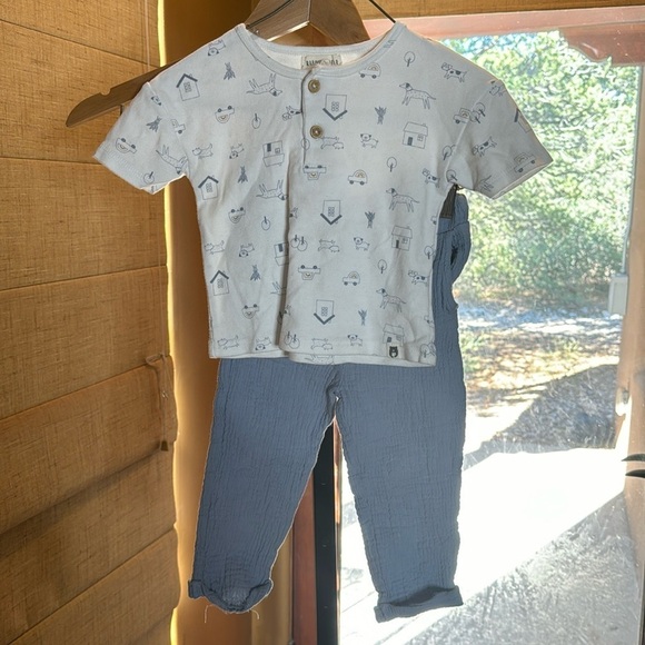 Rabbit + Bear Organic Cotton Blue Shirt and Muslin Pant Set Size 18 Mths - Picture 1 of 10